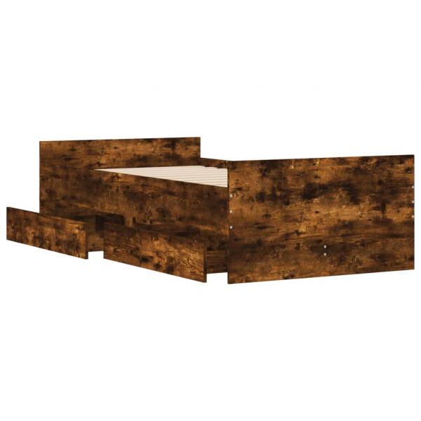 Bettgestell mit Schubladen Räuchereiche 100x200 cm