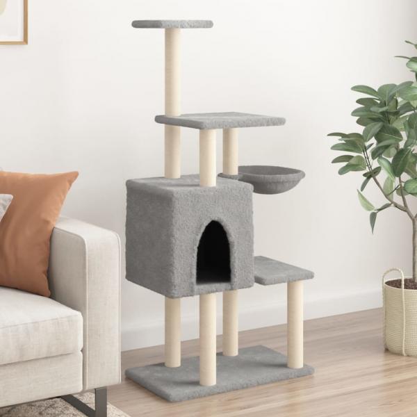 ARDEBO.de - Kratzbaum mit Sisal-Kratzsäulen Hellgrau 131 cm