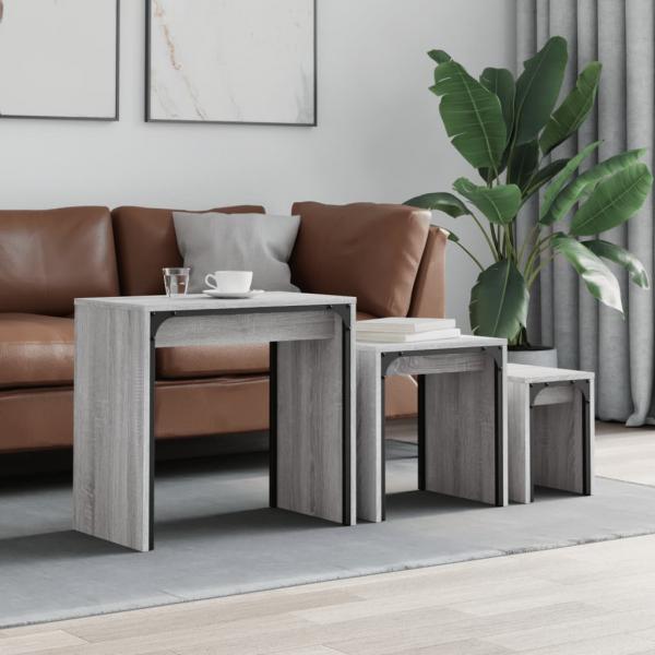 ARDEBO.de - Satztische 3 Stk. Grau Sonoma Holzwerkstoff
