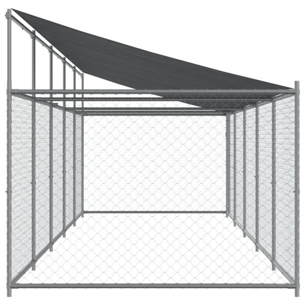 Hundezwinger mit Dach und Tür Grau 10x2x2 m Verzinkter Stahl