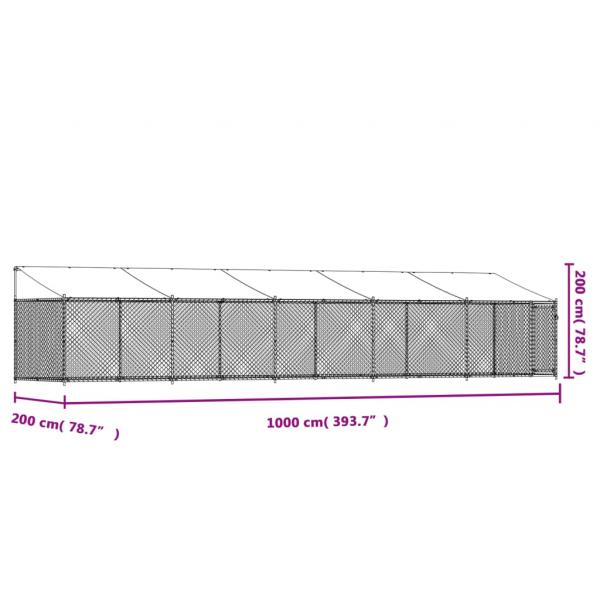 Hundezwinger mit Dach und Tür Grau 10x2x2 m Verzinkter Stahl