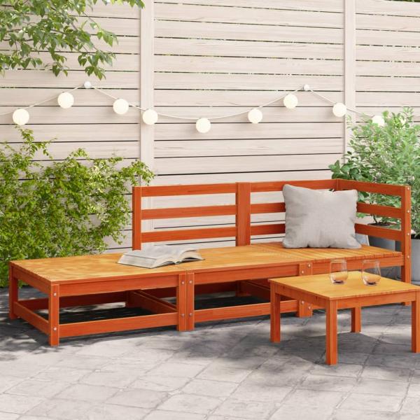 ARDEBO.de - Gartensofa mit Fußhocker 2-Sitzer Wachsbraun Massivholz Kiefer