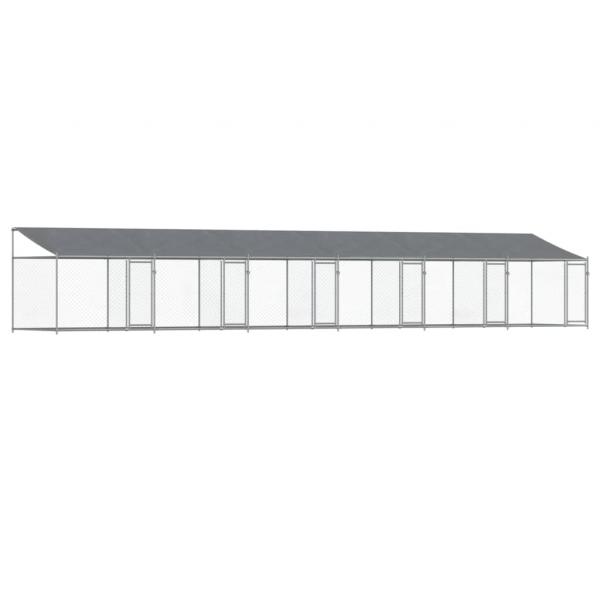 Hundezwinger mit Dach und Türen Grau 12x2x2 m Verzinkter Stahl