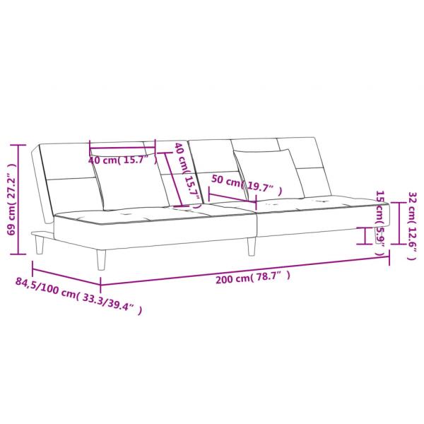Schlafsofa 2-Sitzer mit 2 Kissen Schwarz Stoff