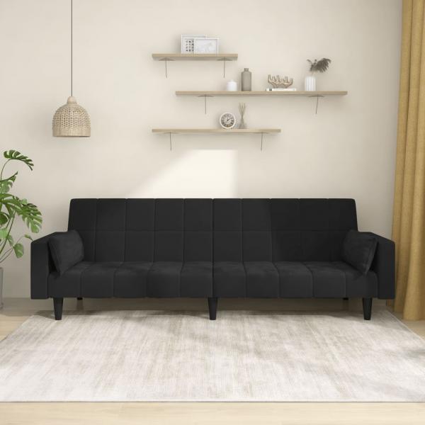 ARDEBO.de - Schlafsofa 2-Sitzer mit 2 Kissen Schwarz Samt