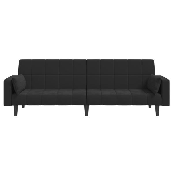 Schlafsofa 2-Sitzer mit 2 Kissen Schwarz Samt