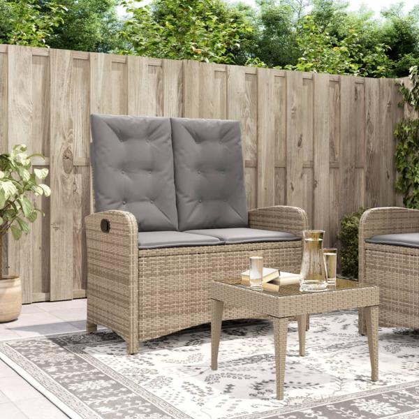ARDEBO.de - Gartenbank Verstellbar mit Kissen Beige Poly Rattan