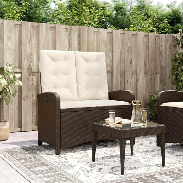 ARDEBO.de - Gartenbank Verstellbar mit Kissen Braun Poly Rattan