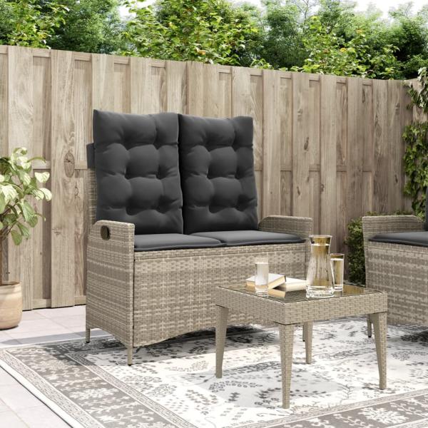 ARDEBO.de - Gartenbank Verstellbar mit Kissen Hellgrau Poly Rattan