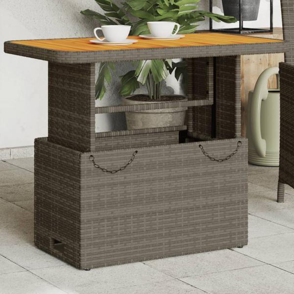 ARDEBO.de - Gartentisch Grau 90x55x71 cm Poly Rattan und Akazienholz