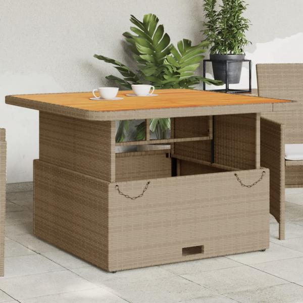 ARDEBO.de - Gartentisch Beige 110x110x71 cm Poly Rattan und Akazienholz