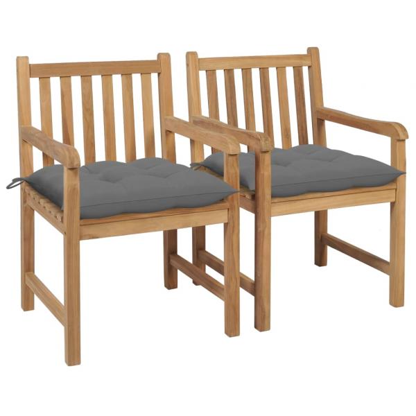 ARDEBO.de - Gartenstühle 2 Stk. mit Grauen Kissen Massivholz Teak
