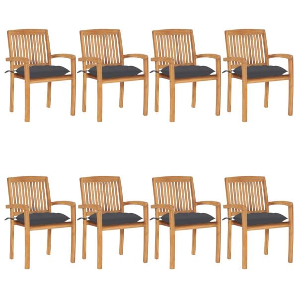 ARDEBO.de - Stapelbare Gartenstühle mit Kissen 8 Stk. Massivholz Teak