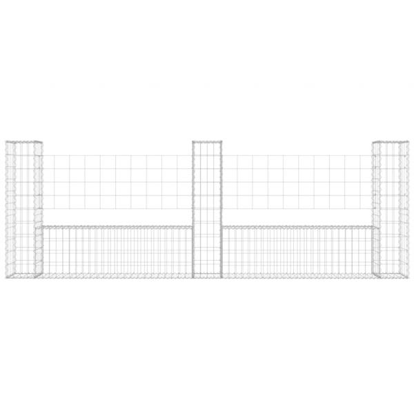 Gabionenkorb U-Form mit 3 Säulen Eisen 260x20x100 cm