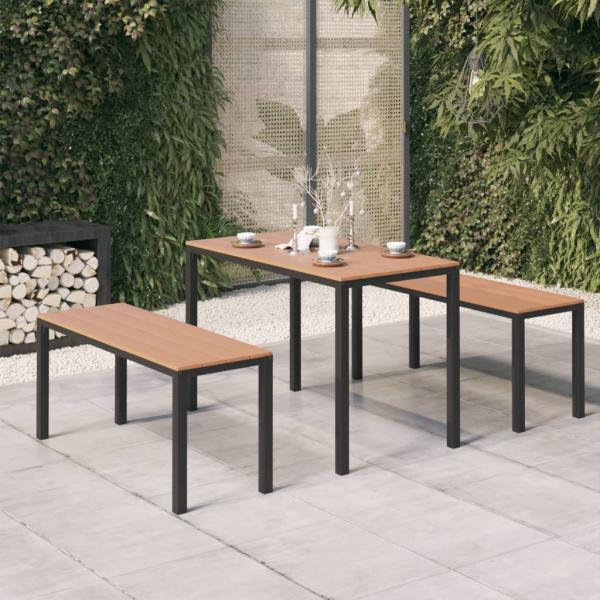 ARDEBO.de - 3-tlg. Garten-Essgruppe Stahl und WPC Braun und Schwarz