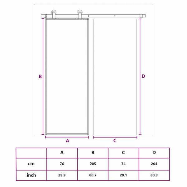 Schiebetür ESG-Mattglas und Aluminium 76x205 cm Weiß