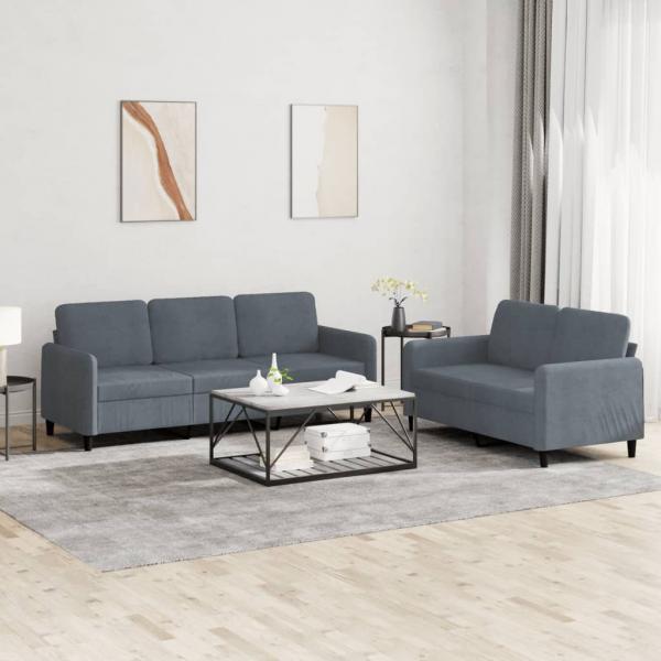 ARDEBO.de - 2-tlg. Sofagarnitur Dunkelgrau Samt