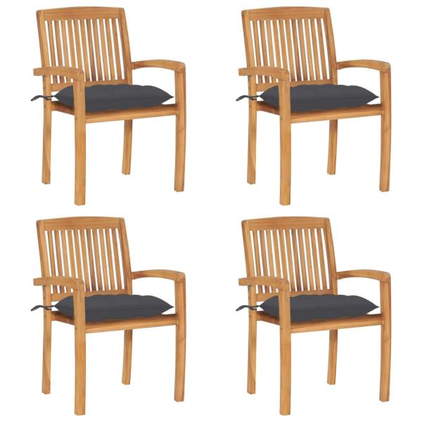 ARDEBO.de - Stapelbare Gartenstühle mit Kissen 4 Stk. Massivholz Teak