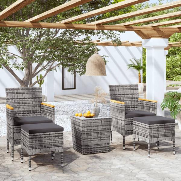 ARDEBO.de - 5-tlg. Garten-Bistro-Set Poly Rattan und Hartglas Grau 
