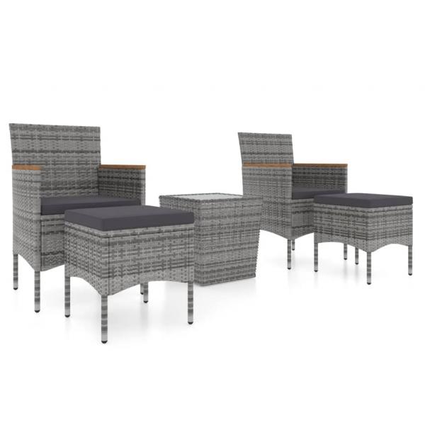 5-tlg. Garten-Bistro-Set Poly Rattan und Hartglas Grau 