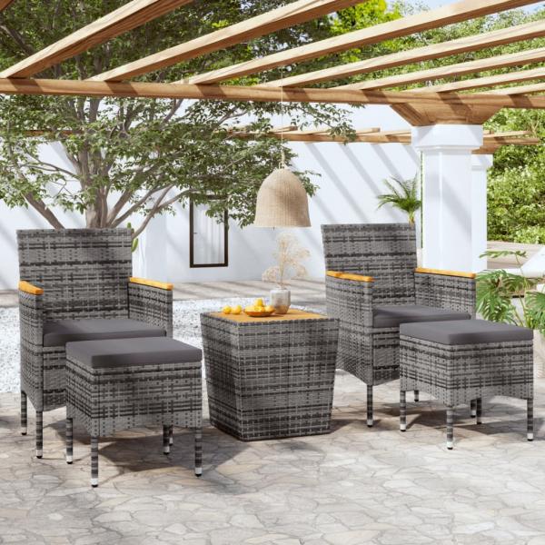 ARDEBO.de - 5-tlg. Garten-Bistro-Set Poly Rattan & Massivholz Akazie Grau