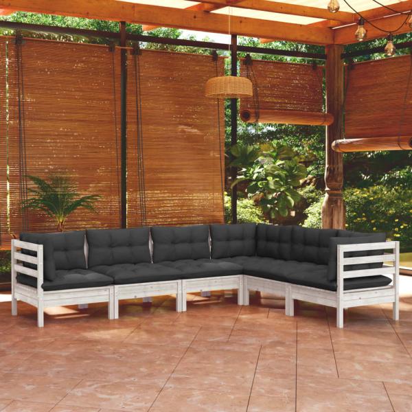 ARDEBO.de - 6-tlg. Garten-Lounge-Set mit Kissen Weiß Kiefer Massivholz