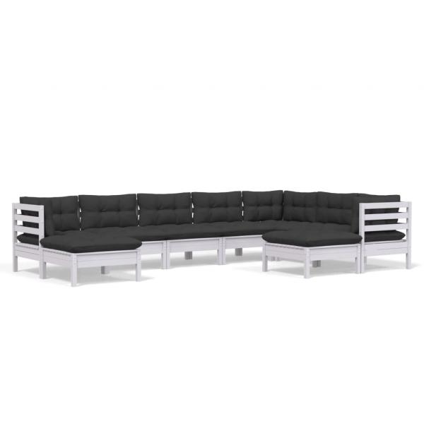 9-tlg. Garten-Lounge-Set mit Kissen Weiß Kiefer Massivholz