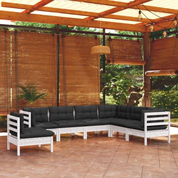 ARDEBO.de - 7-tlg. Garten-Lounge-Set mit Kissen Weiß Kiefer Massivholz