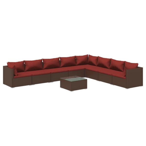 9-tlg. Garten-Lounge-Set mit Kissen Poly Rattan Braun