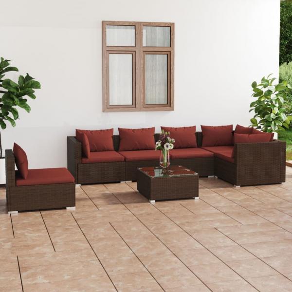 ARDEBO.de - 7-tlg. Garten-Lounge-Set mit Kissen Poly Rattan Braun