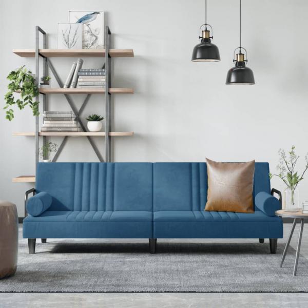 ARDEBO.de - Schlafsofa mit Armlehnen Blau Samt