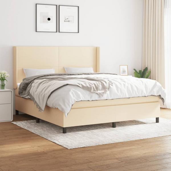 ARDEBO.de - Boxspringbett mit Matratze Creme 180x200 cm Stoff