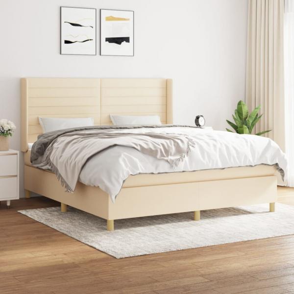 ARDEBO.de - Boxspringbett mit Matratze Creme 180x200 cm Stoff