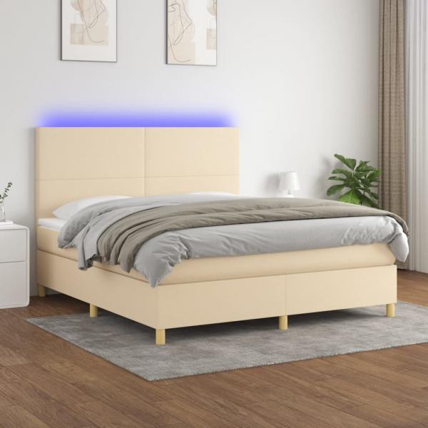 ARDEBO.de - Boxspringbett mit Matratze & LED Creme 180x200 cm Stoff