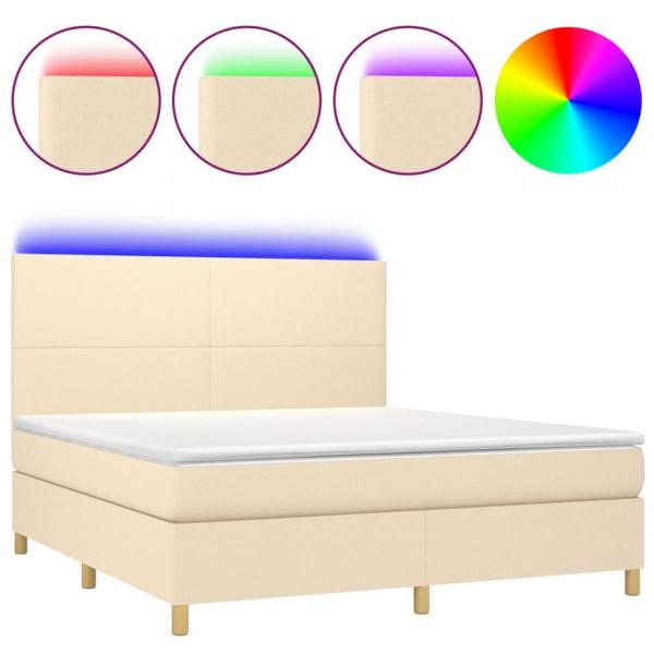 Boxspringbett mit Matratze & LED Creme 180x200 cm Stoff