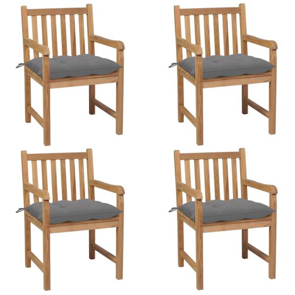 ARDEBO.de - Gartenstühle 4 Stk. mit Grauen Kissen Massivholz Teak