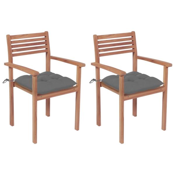 ARDEBO.de - Gartenstühle 2 Stk. mit Grauen Kissen Massivholz Teak