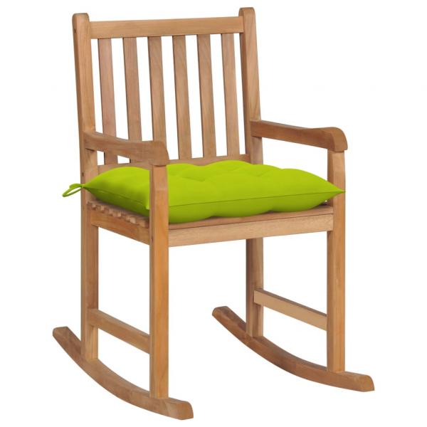 ARDEBO.de - Schaukelstuhl mit Hellgrünem Kissen Massivholz Teak