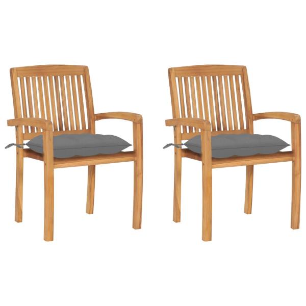 ARDEBO.de - Gartenstühle 2 Stk. mit Grauen Kissen Massivholz Teak