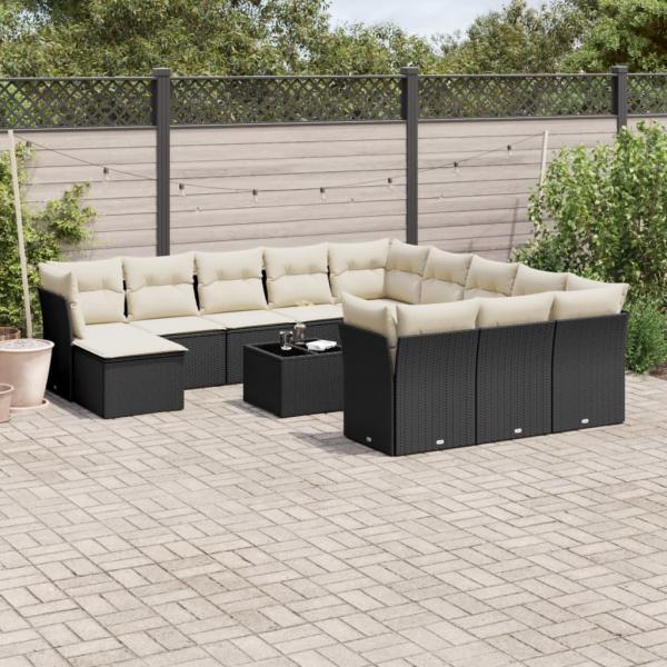 ARDEBO.de - 13-tlg. Garten-Sofagarnitur mit Kissen Schwarz Poly Rattan