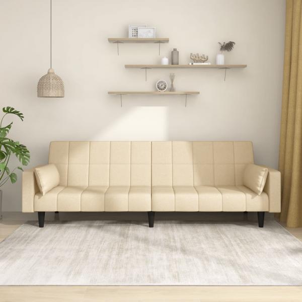 ARDEBO.de - Schlafsofa 2-Sitzer mit 2 Kissen Creme Stoff
