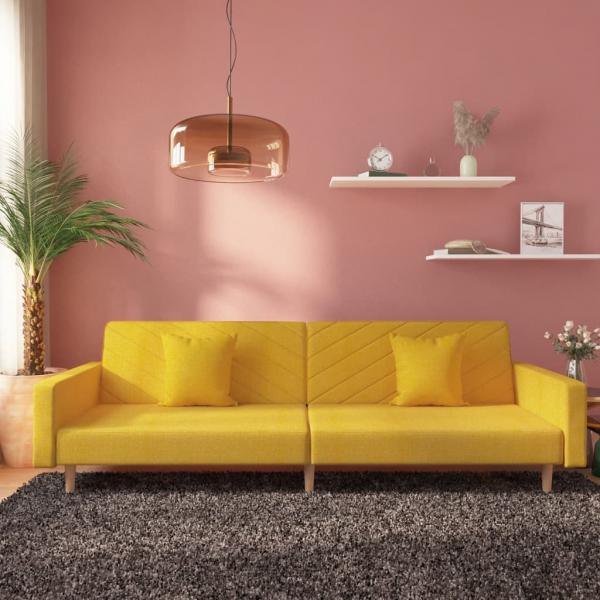 ARDEBO.de - Schlafsofa 2-Sitzer mit 2 Kissen Gelb Stoff