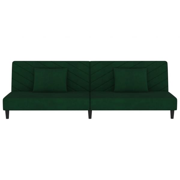 Schlafsofa 2-Sitzer mit 2 Kissen Dunkelgrün Samt