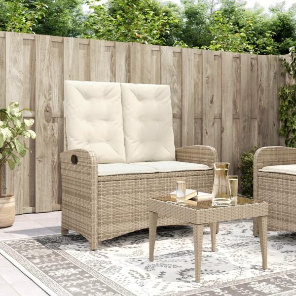 ARDEBO.de - Gartenbank Verstellbar mit Kissen Beige Poly Rattan