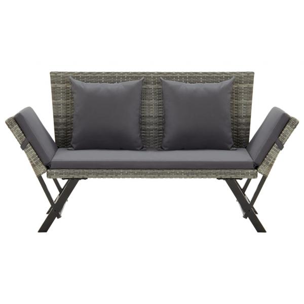 Gartenbank mit Kissen Grau 176 cm Poly Rattan