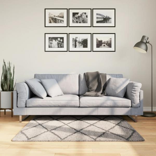 ARDEBO.de - Shaggy-Teppich Hochflor Modern Beige Anthrazit 120x120 cm