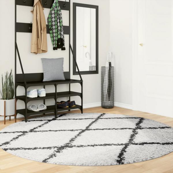 ARDEBO.de - Shaggy-Teppich PAMPLONA Hochflor Modern Creme Schwarz Ø 200 cm
