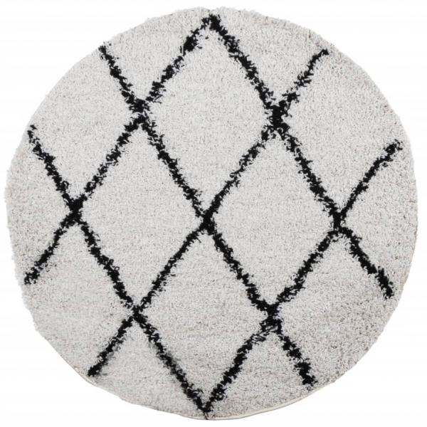 Shaggy-Teppich PAMPLONA Hochflor Modern Creme Schwarz Ø 200 cm
