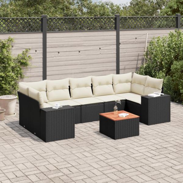 ARDEBO.de - 8-tlg. Garten-Sofagarnitur mit Kissen Schwarz Poly Rattan