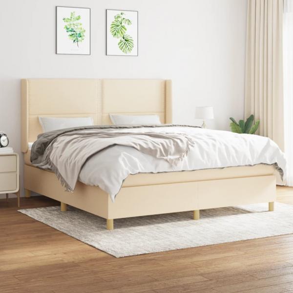ARDEBO.de - Boxspringbett mit Matratze Creme 180x200 cm Stoff